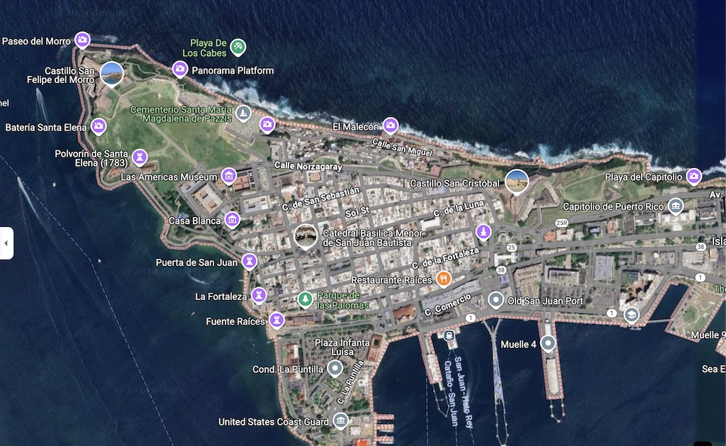 Satellite map of Old San Juan, Puerto Rico